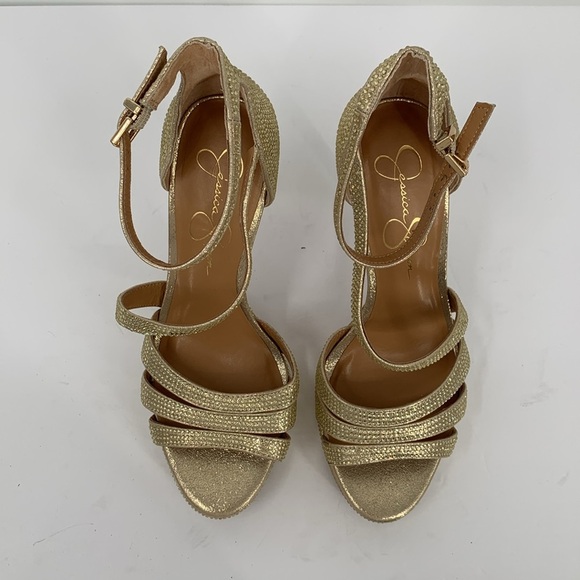 Jessica Simpson Shyremin strappy platform sandals metallic gold crystal shoe 9.5 - Picture 4 of 6